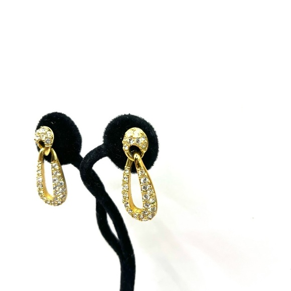 Swarovski Gold Tone and Silver Crystal Drop Earrings Runway Elegant - Picture 2 of 6